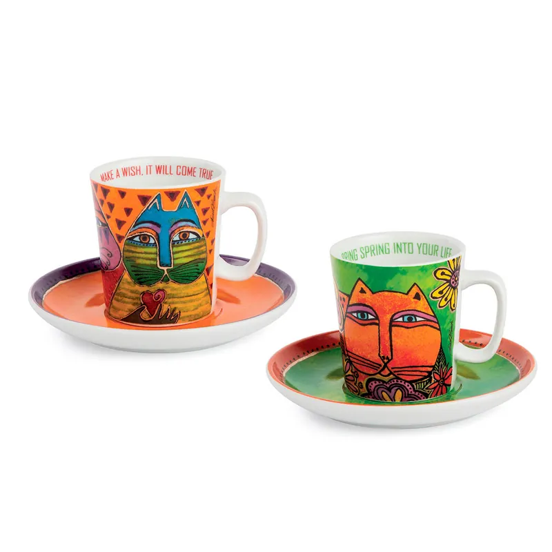 Set 2 tazzine da caffè in ceramica decorata a mano Ultime Pezzi