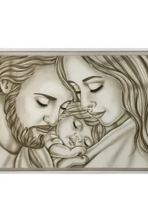 Capezzale con la sacra famiglia in stile moderno "Amore di Mamma e Papà" 110x65 Prezzo Ridotto