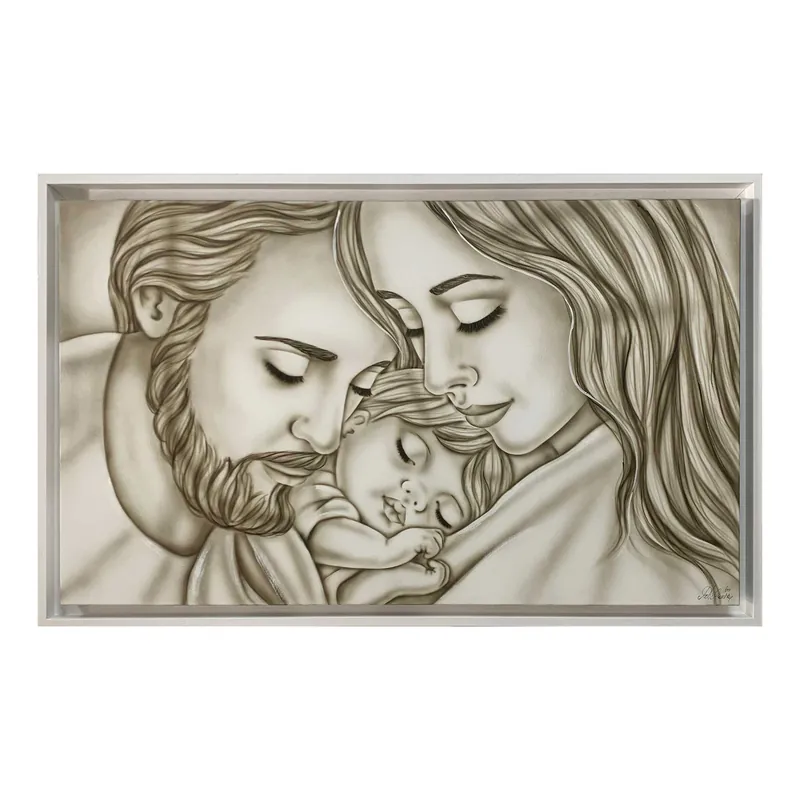 Capezzale con la sacra famiglia in stile moderno "Amore di Mamma e Papà" 110x65 Prezzo Ridotto