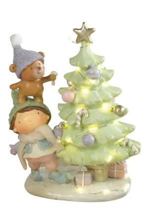Decorazione natalizia Bambino con Orsetto con LED Soddisfatti O Rimborsati