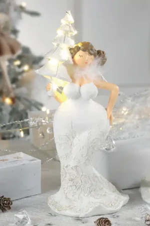 Non Perdere Angioletto con piume e abete e LED con decorazioni natalizie