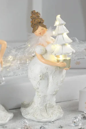 Angioletto piume e abete e LED con decorazioni natalizie Saldi
