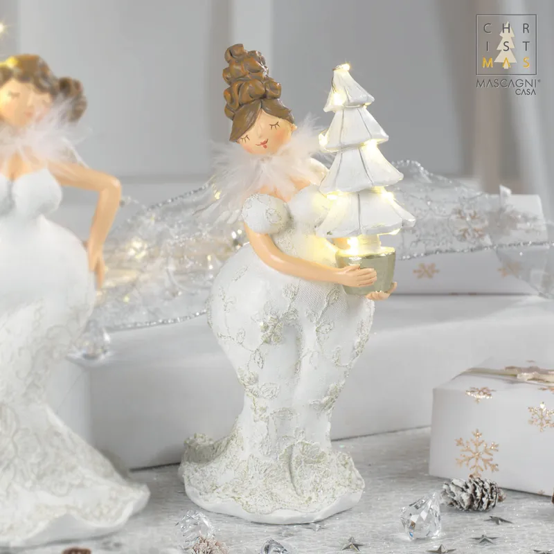 Angioletto piume e abete e LED con decorazioni natalizie Saldi