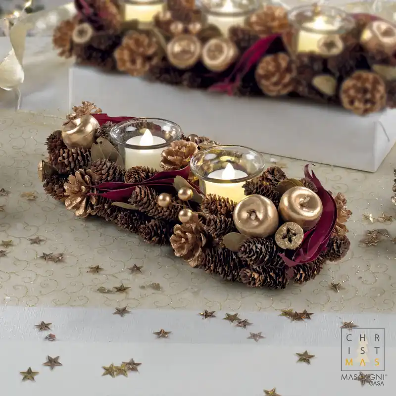 Porta candela con 2 bicchierini con decorazioni natalizie Promozione