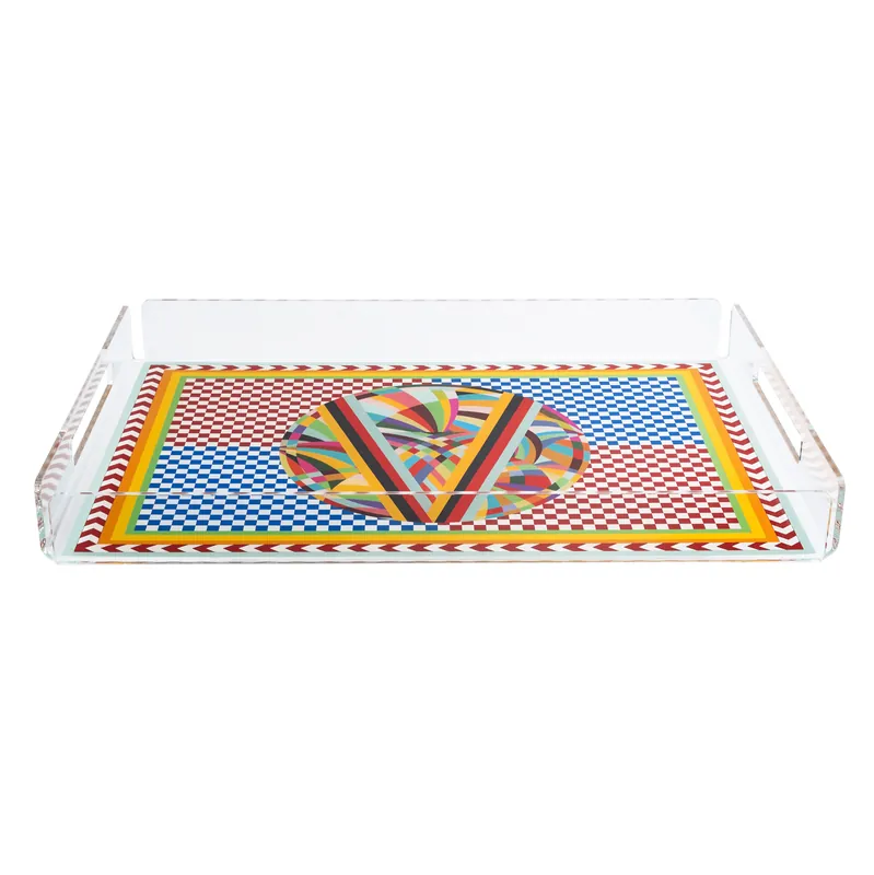 Non Perdere Vassoio grande moderno in plexiglass con decoro Rainbow