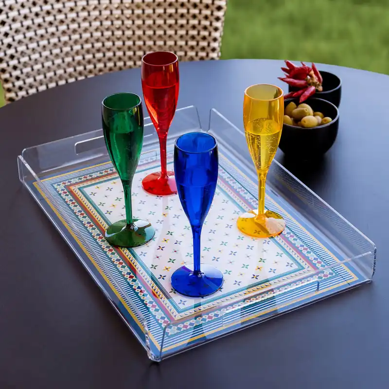 Ultime Pezzi Vassoio grande moderno in plexiglass con decoro Foulard