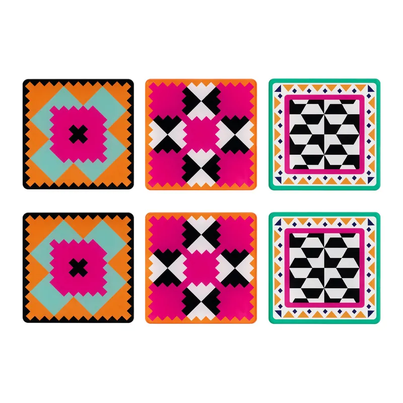 Prezzo Scontato Set 6 pezzi Sottobicchiere quadrato in PMMA dal design moderno decoro Ethnic