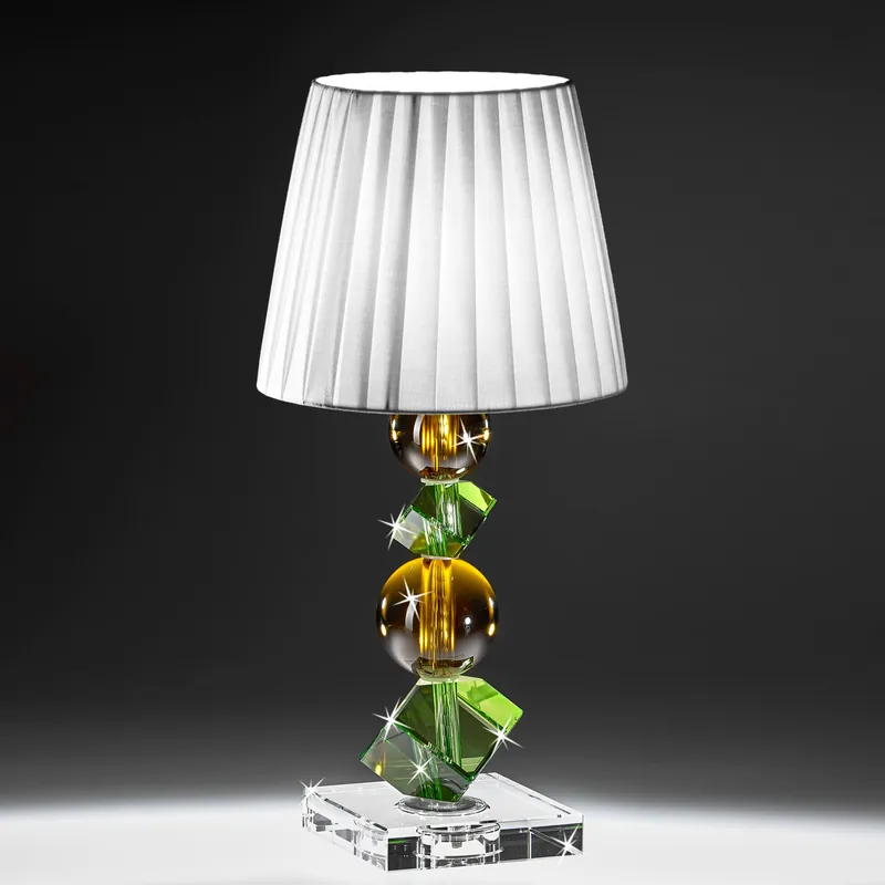 Lampada da tavolo media in cristallo dal design moderno con paralume in tessuto - 40W - IP20 Compra Adesso