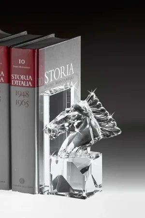 Ferma libri in cristallo con testa di cavallo dal design moderno Occasione Imperdibile