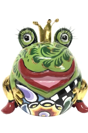 Scultura da tavolo in marmorino dal design eclettico con re dei ranocchi Compra Oggi Stesso