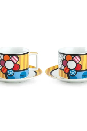 Bestseller Set 2 tazze con cuori per cappuccino con piattino in porcellana