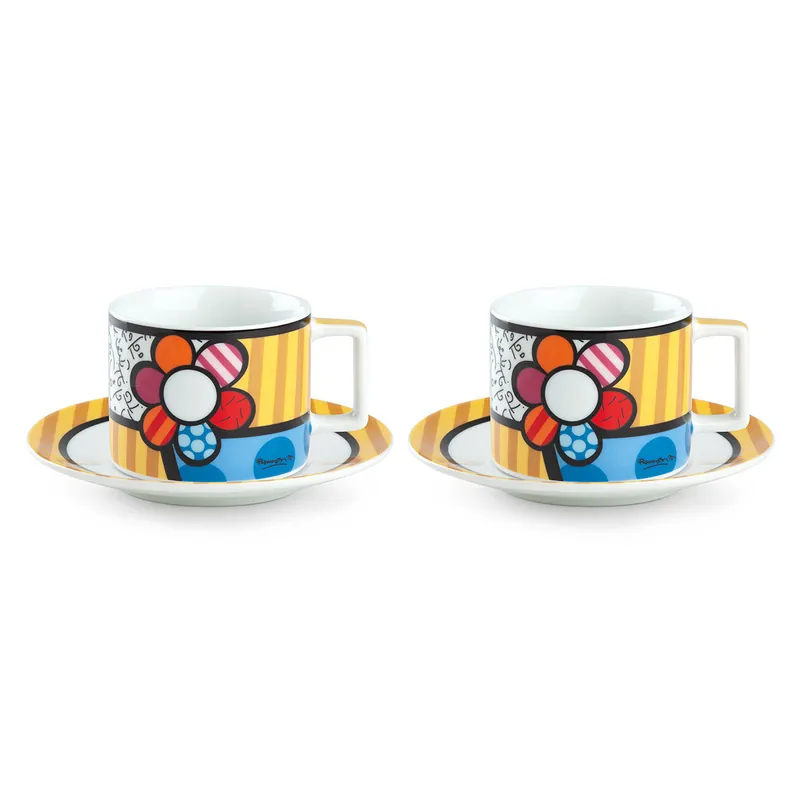 Bestseller Set 2 tazze con cuori per cappuccino con piattino in porcellana