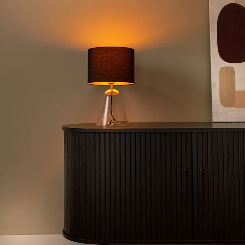 Lampada da tavolo con base in vetro e diffusore in tessuto - 60W - IP20 Compra Oggi Stesso