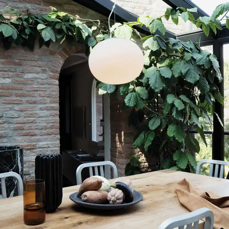 Popolare Lampada a sospensione moderna con diffusore in vetro rotondo acidato grande - 42W - IP20