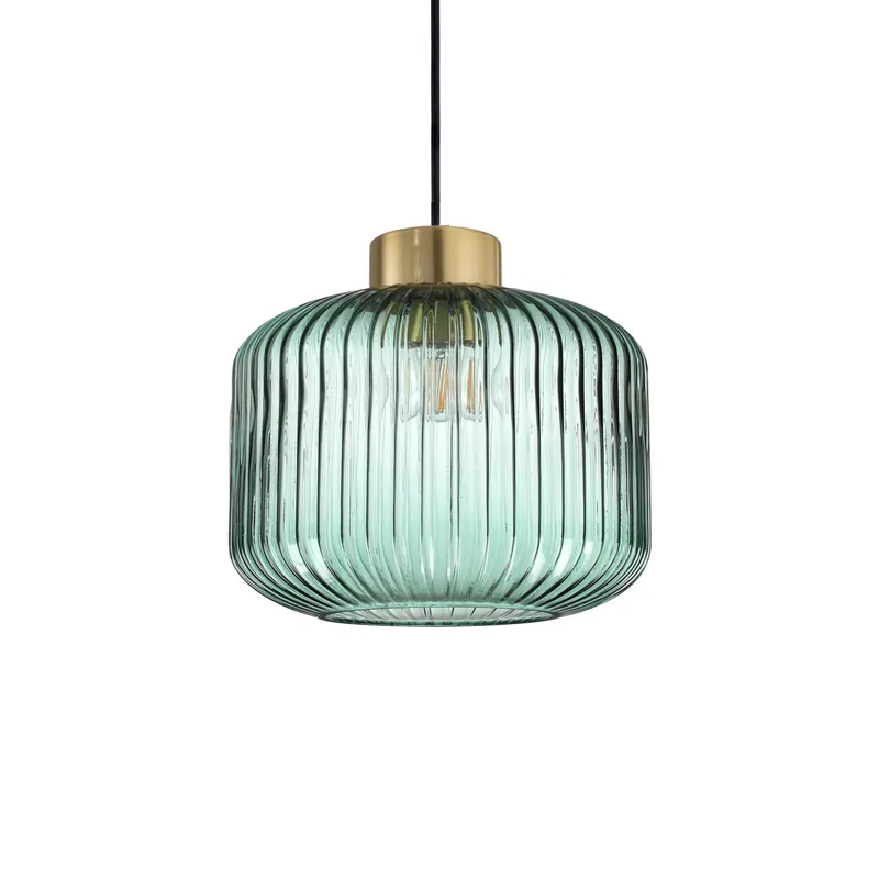 Nuova Collezione Lampada a sospensione in ottone satinato e diffusore in vetro rotondo - 60W - IP20