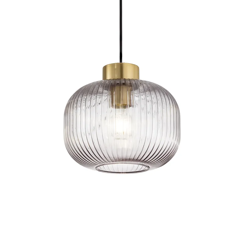 Lampada a sospensione in ottone satinato e diffusore in vetro rotondo - 60W - IP20 Nuova Collezione
