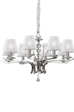 Vendita Finale Lampadario grande moderno in metallo e cristallo con paralumi in organza - 28W - IP20
