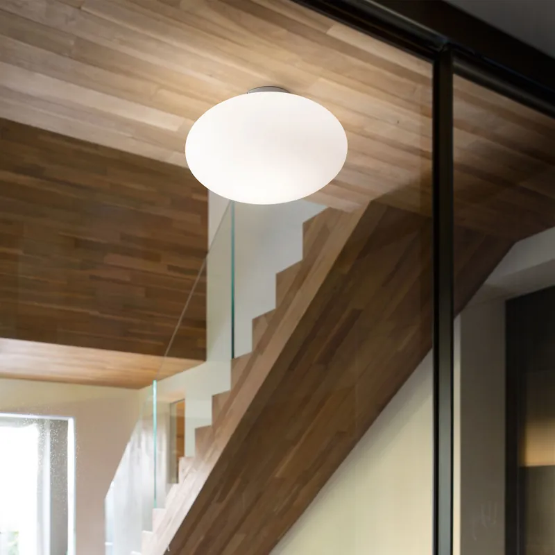 Prezzo Di Fabbrica Plafoniera moderna struttura in metallo satinato e diffusore in vetro acidato - 42W - IP20