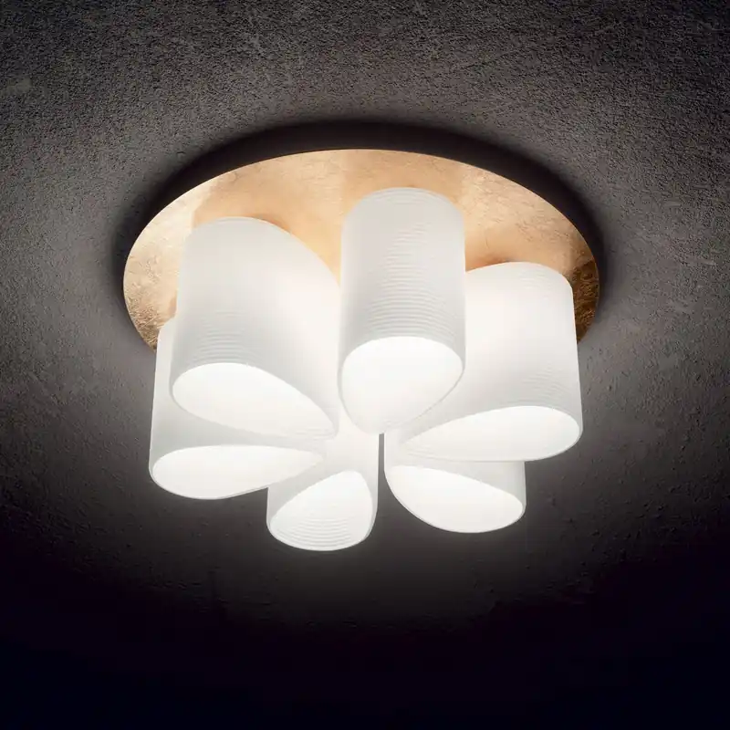 Offerta Plafoniera in metallo con foglia oro e diffusore in vetro ondulato - 52W - IP20