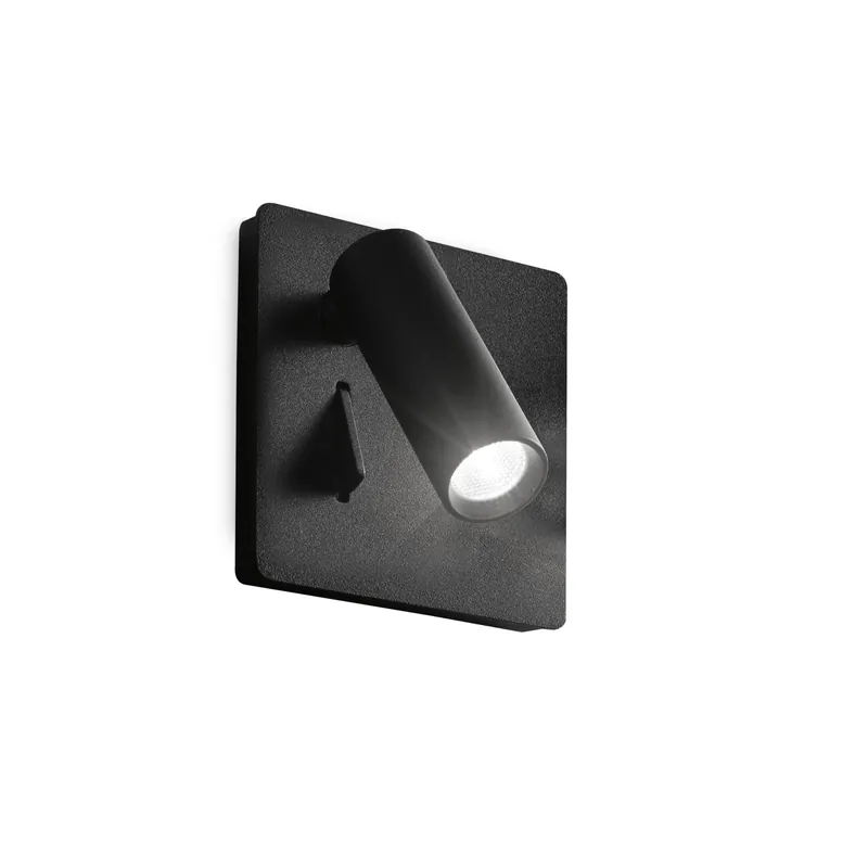 Applique da parete con base quadrata e diffusore tubolare a led orientabile - 3W - Lumen 200 - 2200k Luce Calda - IP20 Promozione