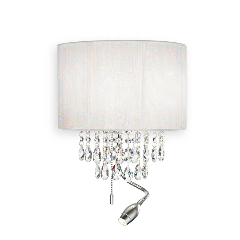 Nuova Collezione Applique da parete classica con paralume in pvc e pendagli in cristallo molato - 40W - Lumen 50 - 3000k Luce Calda - IP20
