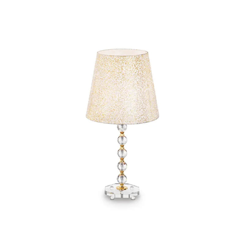 Lampada da tavolo grande in metallo e cristallo e paralume in tessuto e PVC - 60W - IP20 Prezzo Scontato