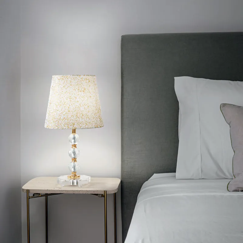 Economico Lampada da tavolo in metallo e cristallo e paralume in tessuto e PVC - 60W - IP20