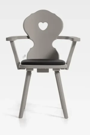 Sedia con braccioli in stile tirolese ed intaglio a cuore Monaco S-P IMB Saldi
