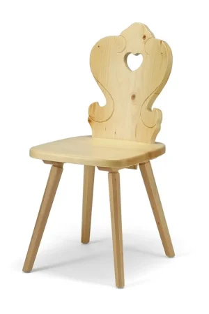 Acquista Ora Sedia rustica in legno massello con decoro a forma di cuore sullo schienale W5960