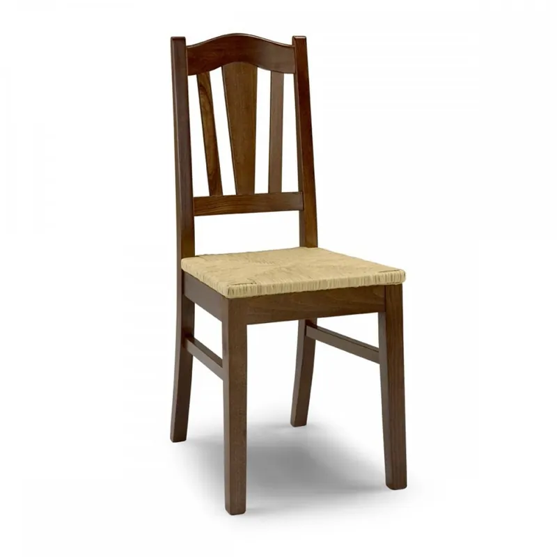 Nuova Collezione Sedia in legno massello tinto noce con sedile in paglia Iris
