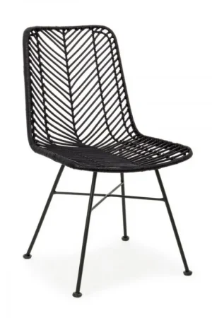 Sedia in rattan moderna con intreccio nero o naturale Lorena Pagamento Sicuro