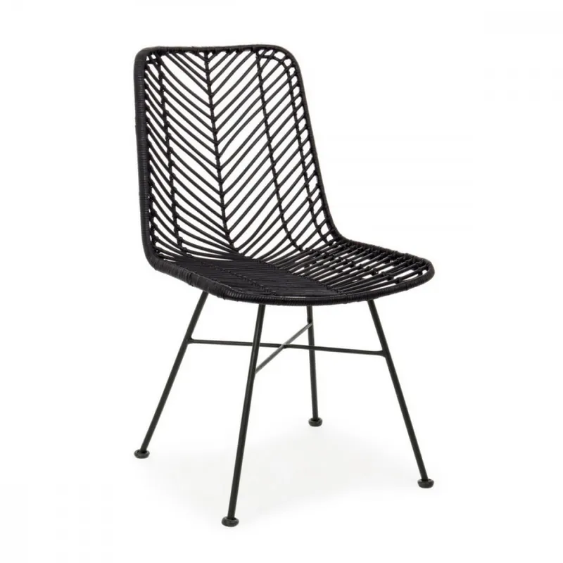 Sedia in rattan moderna con intreccio nero o naturale Lorena Pagamento Sicuro