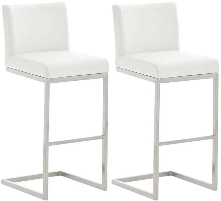 Set di 2 sgabelli Paros in acciaio e similpelle bianco Must-Have
