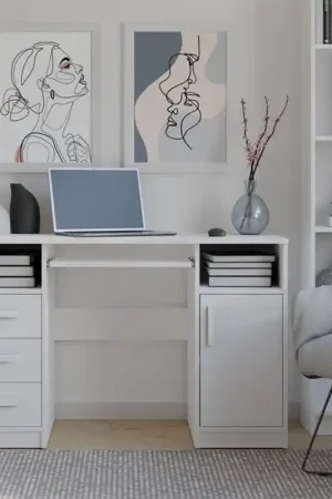 Scrivania moderna estraibile 3 cassetti 1 anta 120xH75 bianco Tommy Ultima Occasione