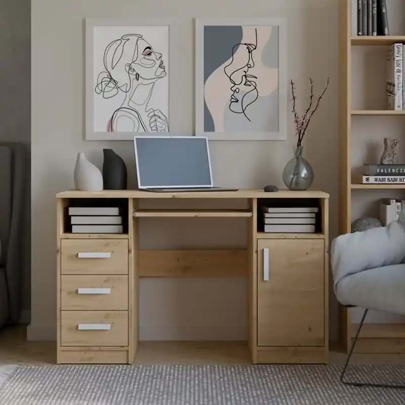Scrivania moderna estraibile 3 cassetti 1 anta 120xH75 rovere oldwood Tommy Prezzo Di Fabbrica