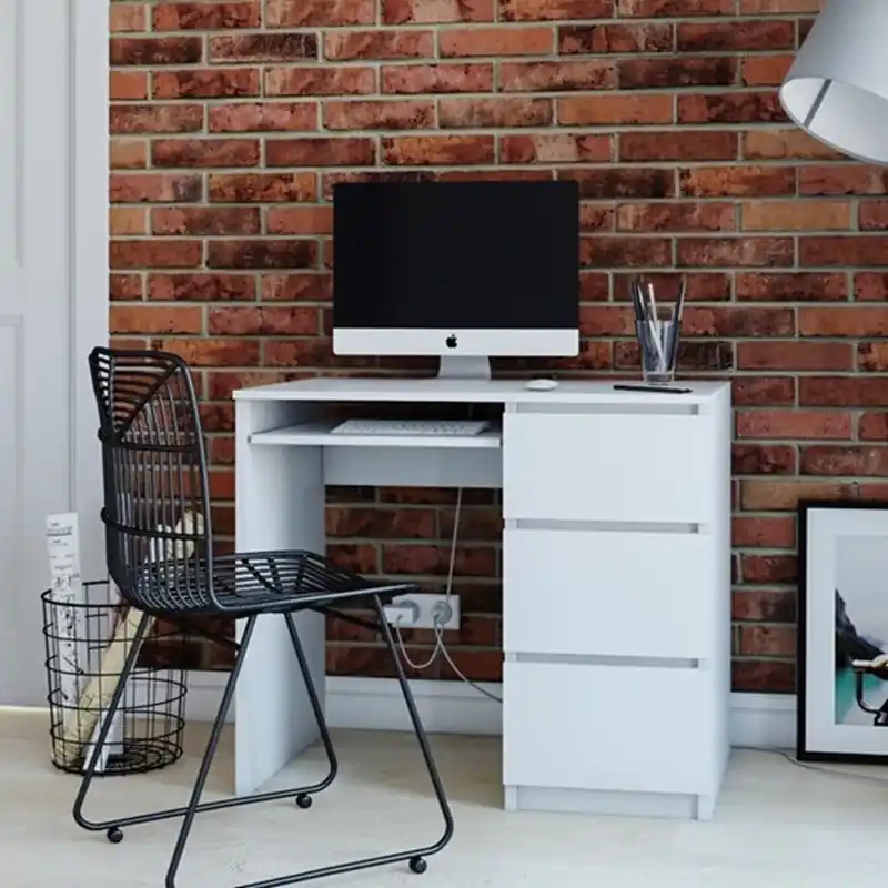 Scrivania moderna estraibile 3 cassetti ufficio 98xH76 cm bianco Paso-D Acquista Ora