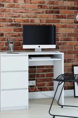 Scrivania moderna estraibile 3 cassetti ufficio 98xH76 cm bianco Paso-S Offerta Del Giorno