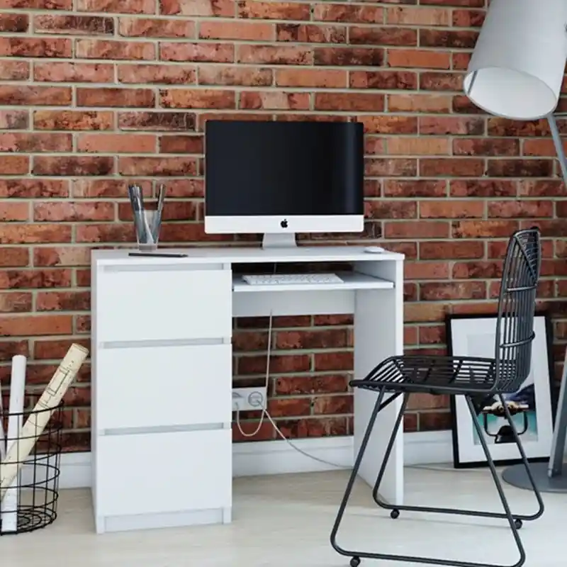 Scrivania moderna estraibile 3 cassetti ufficio 98xH76 cm bianco Paso-S Offerta Del Giorno
