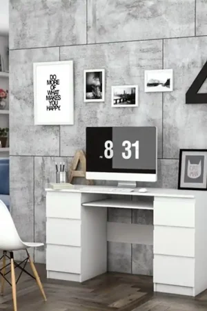Affare Scrivania moderna estraibile 6 cassetti ufficio 130xH76 cm bianco Detroit