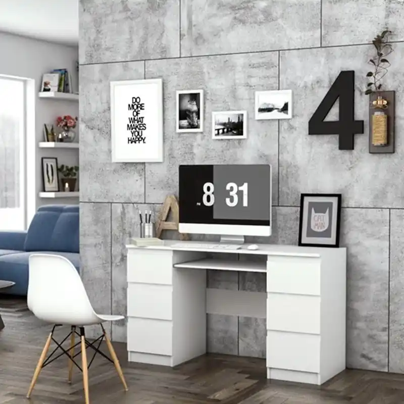 Affare Scrivania moderna estraibile 6 cassetti ufficio 130xH76 cm bianco Detroit
