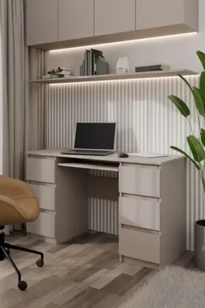 Bestseller Scrivania moderna estraibile 6 cassetti ufficio 130xH76 cm grigio Detroit