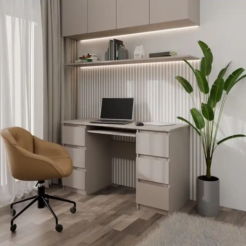 Bestseller Scrivania moderna estraibile 6 cassetti ufficio 130xH76 cm grigio Detroit