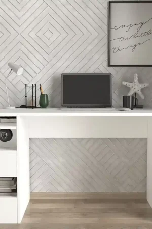 Sconto Scrivania moderna lineare ripiani 120xH75 cm bianco Brain