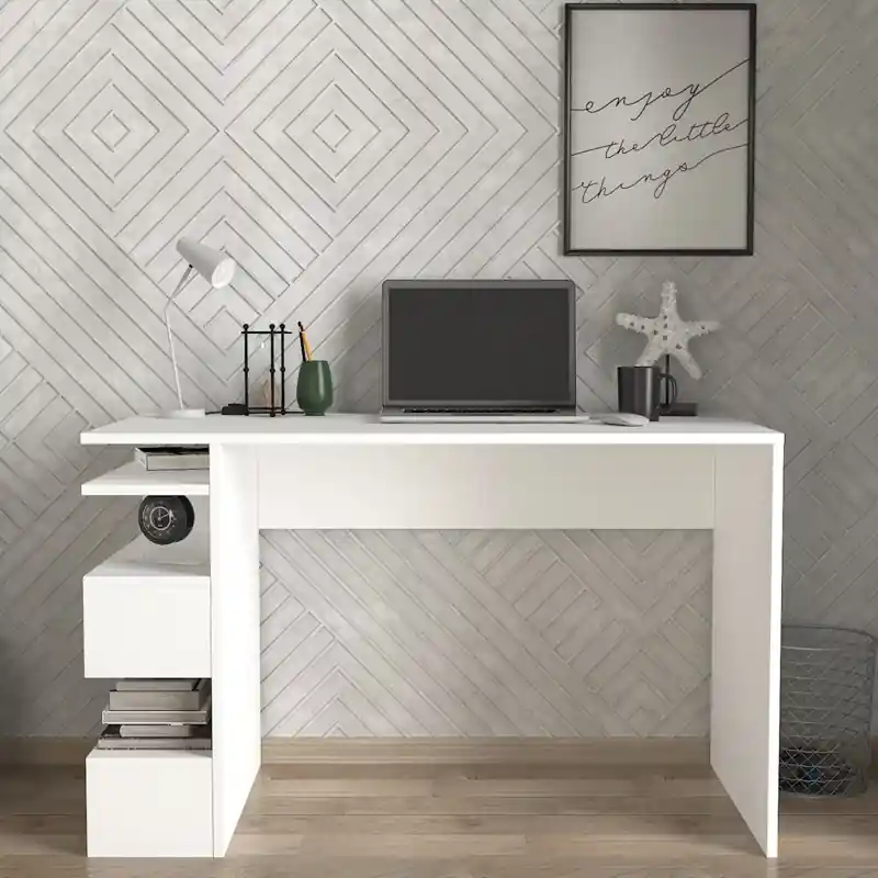 Sconto Scrivania moderna lineare ripiani 120xH75 cm bianco Brain