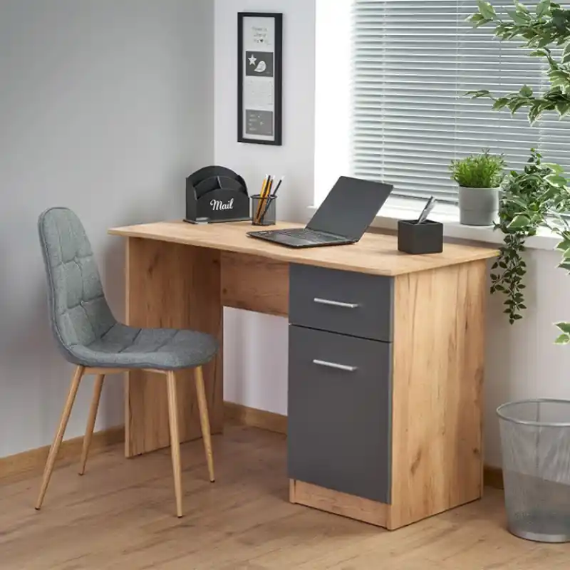 Scrivania moderna ufficio 1 anta 1 cassetto 120x55 rovere antracite Azzaro Di Tendenza