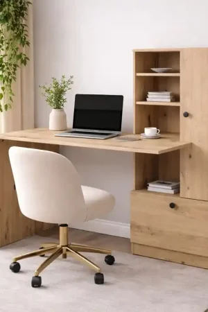 Scrivania parete attrezzata moderna design 150xH120 rovere Hugo Prezzo Conveniente