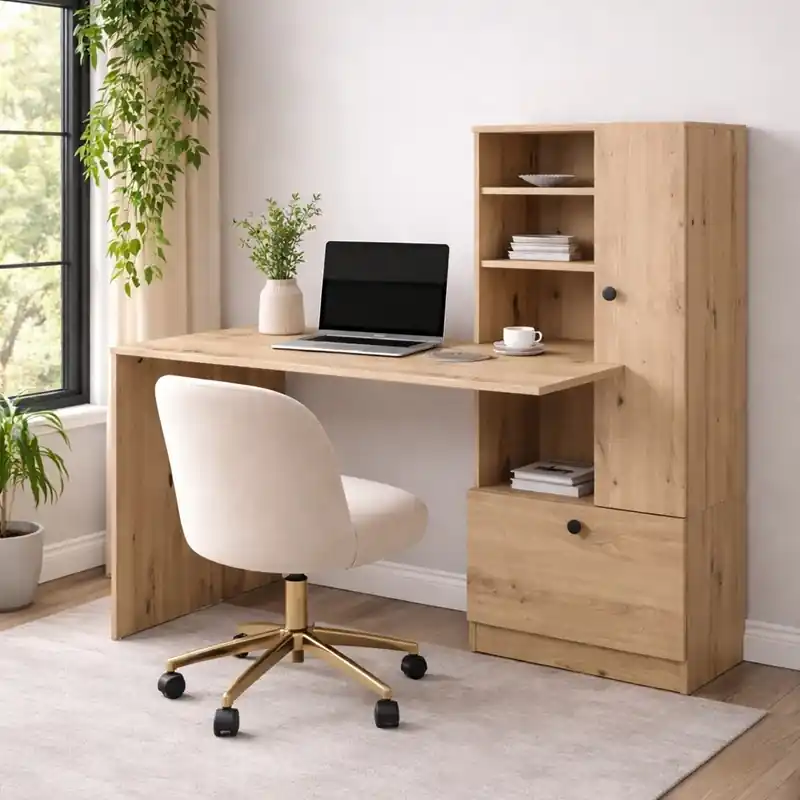Scrivania parete attrezzata moderna design 150xH120 rovere Hugo Prezzo Conveniente