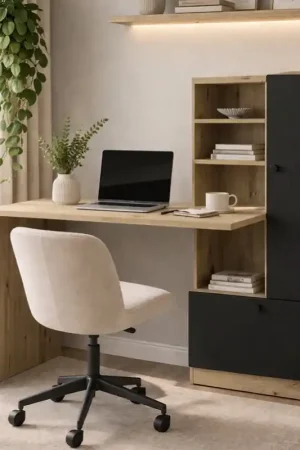 Scrivania parete attrezzata moderna design 150xH120 rovere nero Hugo Bestseller