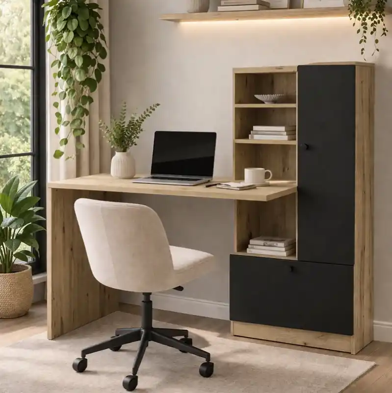 Scrivania parete attrezzata moderna design 150xH120 rovere nero Hugo Bestseller