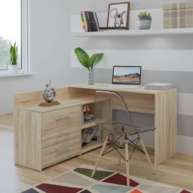 Consegna Rapida Scrivania ufficio angolare salvaspazio 120x120cm rovere Utah